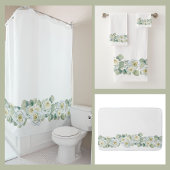 Weiß grüne delikate Aquarellfarben Blätter Duschvorhang