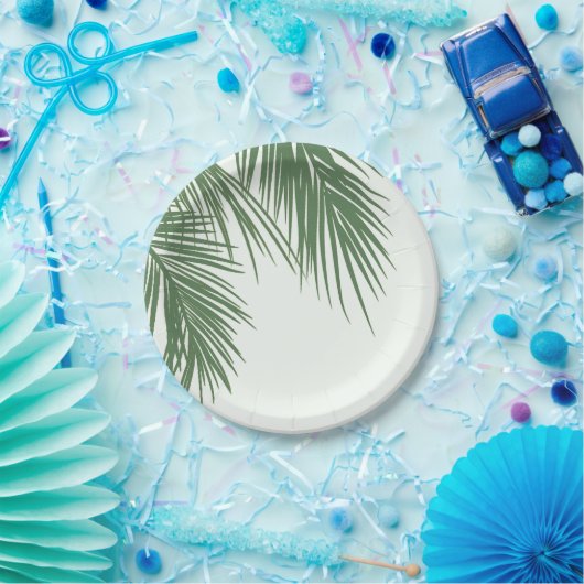 Weiß grüne elegante tropische Palmen Blätter Hochz Pappteller (Party)