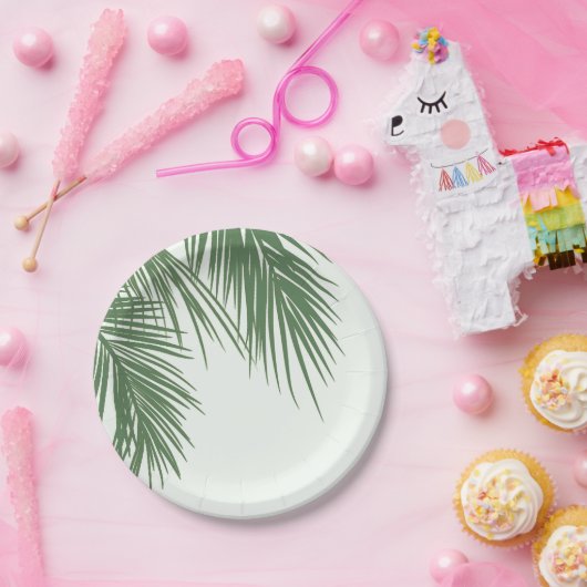 Weiß grüne elegante tropische Palmen Blätter Hochz Pappteller (Party)