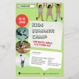 Weiß grünes Schwarz spielt für Kinder Sommerlager Flyer