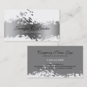 Weiß & Grunge Silver Strip & Flying Birds Visitenkarte (Vorne/Hinten)