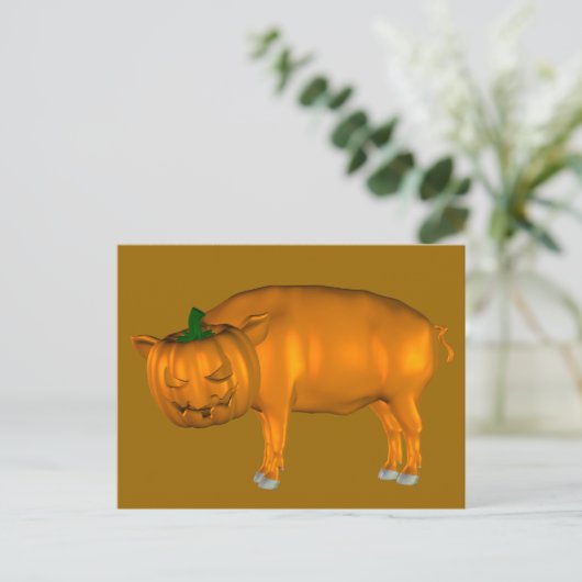 Weiß Halloween Pig Postkarte (Stehend Vorderseite)