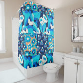 WEISS HAWAII BLUE BLUES BOLD FLORAL PATCHWORT DUSCHVORHANG (Beispiel)