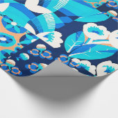 WEISS HAWAII BLUE BLUES BOLD FLORAL PATCHWORT GESCHENKPAPIER (Ecke)