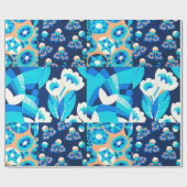 WEISS HAWAII BLUE BLUES BOLD FLORAL PATCHWORT GESCHENKPAPIER (Flach)