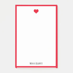 Weiß, hell, rotes Herz und Grenze + Name Post-it Klebezettel