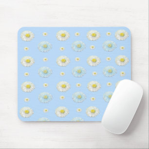 Weiß & hellblau Daisy Muster Mousepad