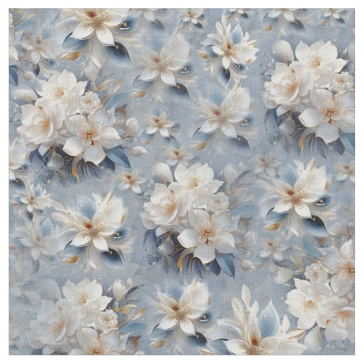 Weiß & hellblau Silky-Blume wiederholen Stoff (Nahaufnahme)