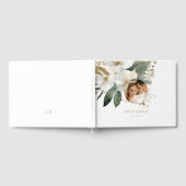 Weiß | Hochzeit von Aquarellblättern-Foto Gästebuch (Voll)