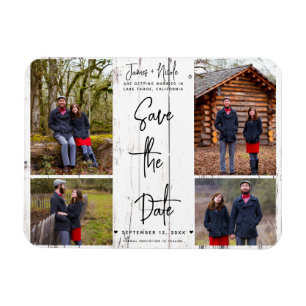 Weiß Holz Rustikal 4 Fotos Save the Date Hochzeit Magnet
