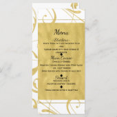 Weiß & Imitate Goldene Blütenwirbel Chic Wedding M Menükarte (Vorne/Hinten)