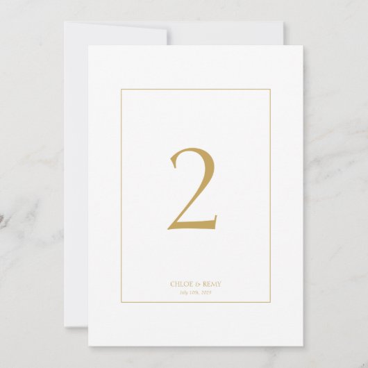 Weiß | Imitation von Gold Frame Wedding Tischnumme (Vorderseite)