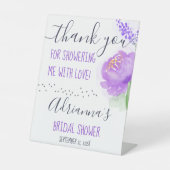 Weiß/Lila Blume Danke Brautparty Sockelschild (Vorderseite)