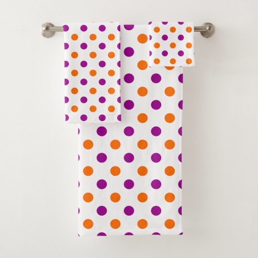 Weiß Lila Orange Punkte Muster Badhandtuch Set (Insitu)