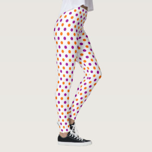 Weiß Lila Orange Punkte Muster Leggings