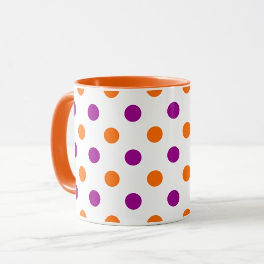 Weiß Lila Orange Punkte Muster Tasse (Vorderseite Links)