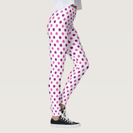 Weiß Lila Rosa Punkte Muster Leggings (Rechts)