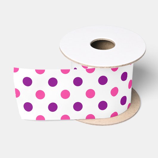 Weiß Lila Rosa Punkte Muster Satinband (Spule)
