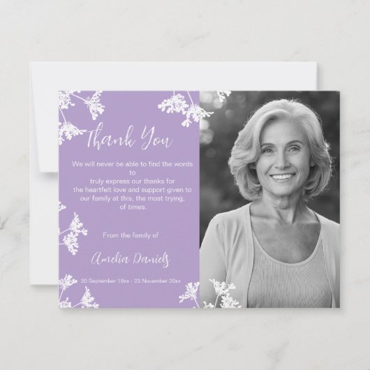 Weiß & lila Wildblume Beerdigung Danke Karte (Vorderseite)