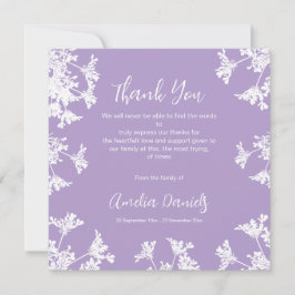 Weiß & lila Wildblume Beerdigung Danke Karte
