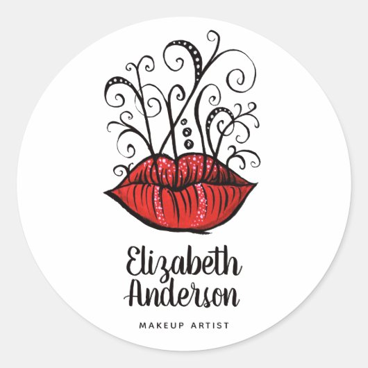 Weiß Lips Ink Tattoo Style Gothic Makeup Artist Runder Aufkleber (Vorderseite)