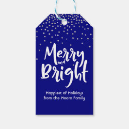 Weiß Merry und hell mit Navy & Silver Confetti Geschenkanhänger