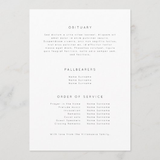 Weiß Minimalistisch für das Beerdigungsprogramm zu Programm (Rückseite)