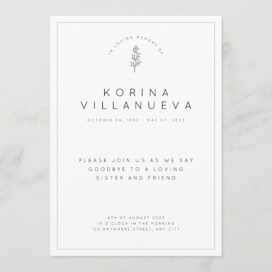 Weiß Minimalistisch für das Beerdigungsprogramm zu Programm (Vorderseite)