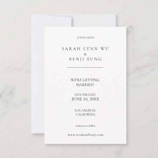 Weiß Minimalistisch Save The Date (Vorderseite)