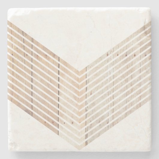 Weiß Minimalistisch Zickzack mit Holz Steinuntersetzer (Vorderseite)