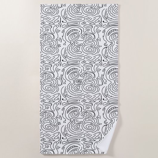 Weiß mit Abstrakter schwarzer Linie Strandtuch (Vorderseite)