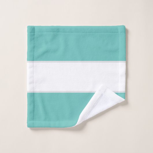 Weiß mit Aqua Green Grau Monogram Badtuch Set (Waschlappen)