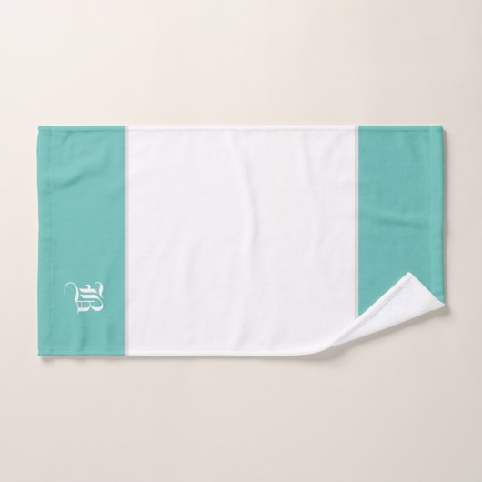Weiß mit Aqua Green Grau Monogram Badtuch Set (Handtuch)