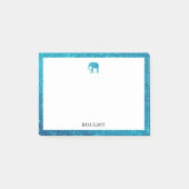 Weiß mit Aquamarinem Glitzer Elephant & Border mit Post-it Klebezettel (Vorderseite)
