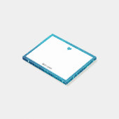 Weiß mit Aquamarinem Glitzer - Herz & Border mit N Post-it Klebezettel (angewinkelt)