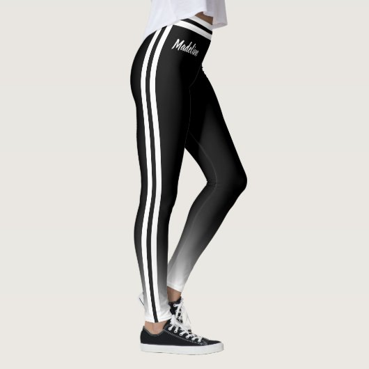 Weiß mit beidseitigem Streifen auf schwarz Leggings (Rechts)