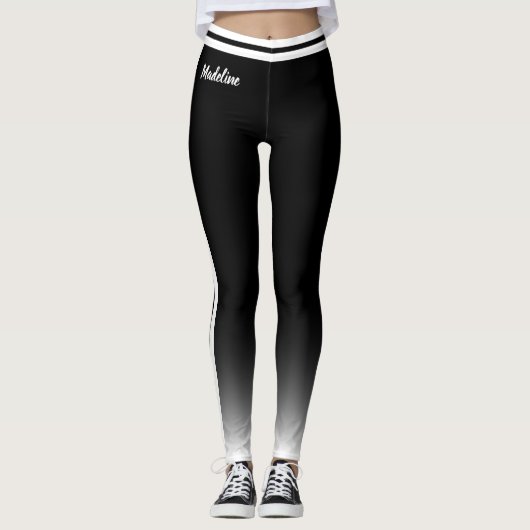 Weiß mit beidseitigem Streifen auf schwarz Leggings (Vorderseite)