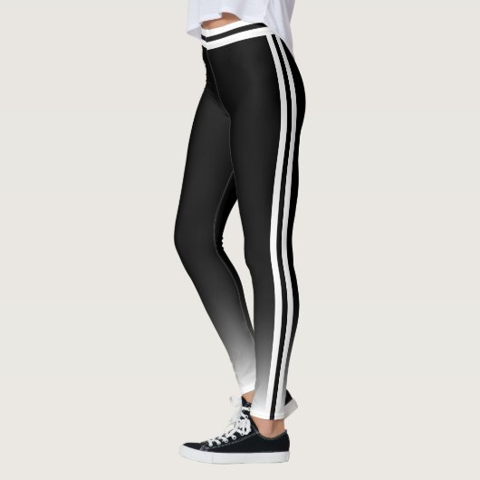Weiß mit beidseitigem Streifen auf schwarz Leggings (Links)
