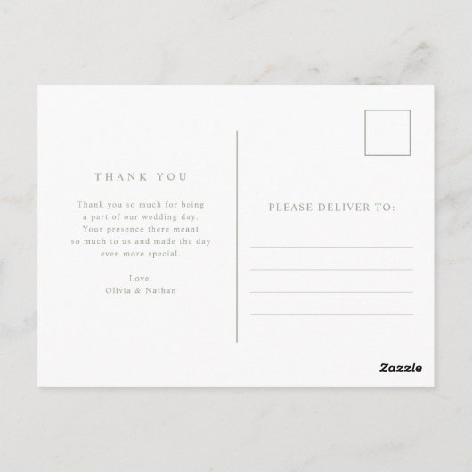 Weiß mit Bildtext und Foto | Hochzeit Danke Postkarte (Rückseite)