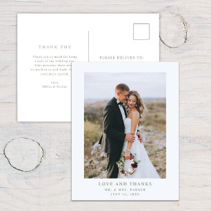 Weiß mit Bildtext und Foto Hochzeit Danke Postkarte
