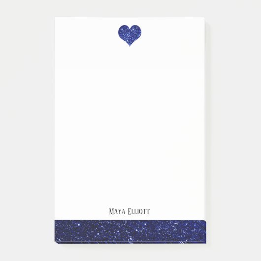 Weiß mit/blaue Imitate Glitzer Herz und Grenze + N Post-it Klebezettel (Vorderseite)