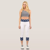 Weiß mit blauen Sternen Capri Leggings (Vorderseite)