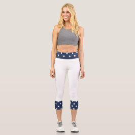 Weiß mit blauen Sternen Capri Leggings