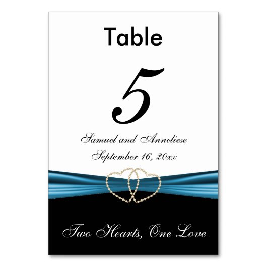 Weiß mit Blue Satin Ribbon - Tischnummern (Vorderseite)