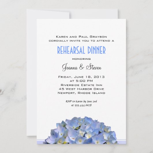 Weiß mit Blue Wedding Probe Dinner Einladung (Vorderseite)
