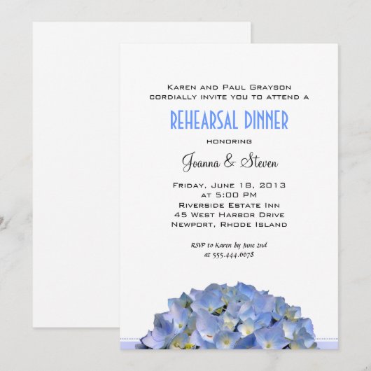 Weiß mit Blue Wedding Probe Dinner Einladung (Vorne/Hinten)