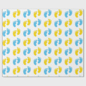 WEISS MIT BLUE & YELLOW BABY FEET GESCHENKPAPIER (Flach)