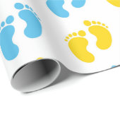 WEISS MIT BLUE & YELLOW BABY FEET GESCHENKPAPIER (Rolleneckpunkt)