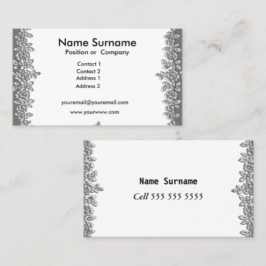 Weiß mit Blume Visitenkarte (Vorne/Hinten)