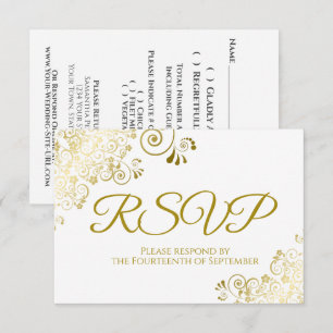 Weiß mit elegantem Gold Lace Frilly Wedding RSVP Karte
